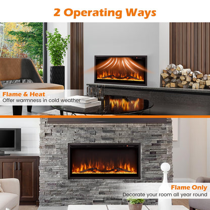 Electric Fireplace 36-Inch Wide, 9 Flame Color, 5-Level Brightness, 8H Timer, Thermostat