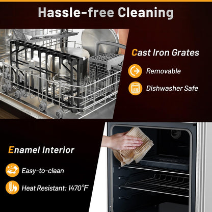 24 Inches Natural Gas Range, with 4 Burners Cooktop & 3.73 Cu.Ft. Convection Oven, Storage Drawer