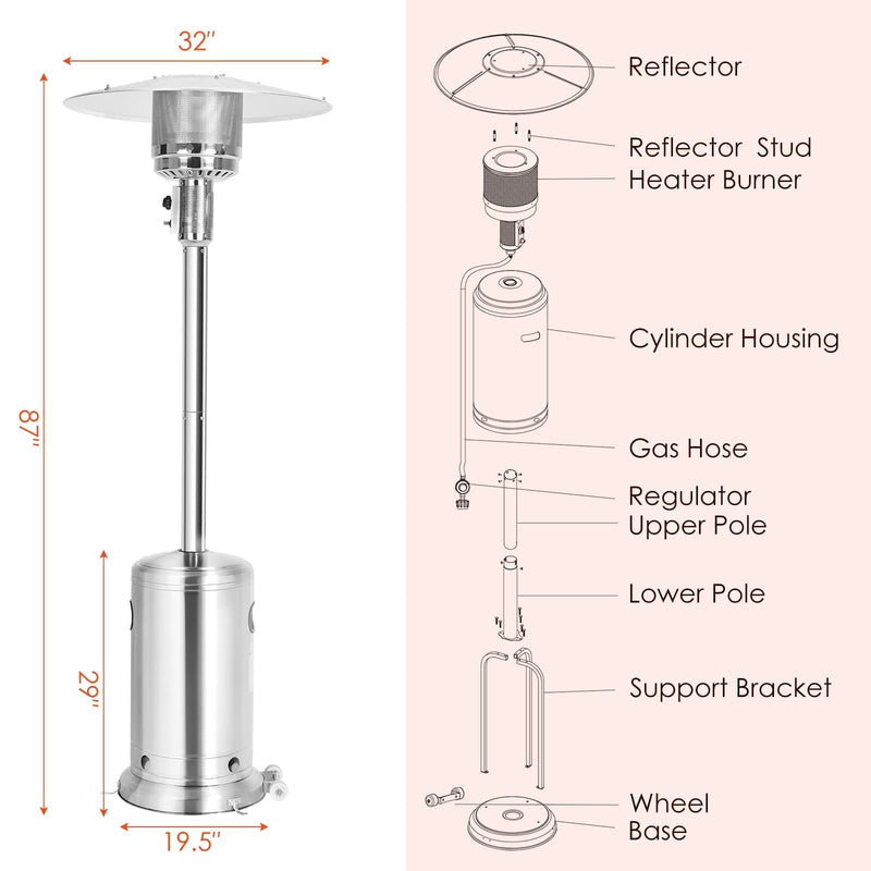 ARLIME Patio Heater Outdoor, 48000 BTU Gas Patio Heater with Trip-over Protection & CSA Certified