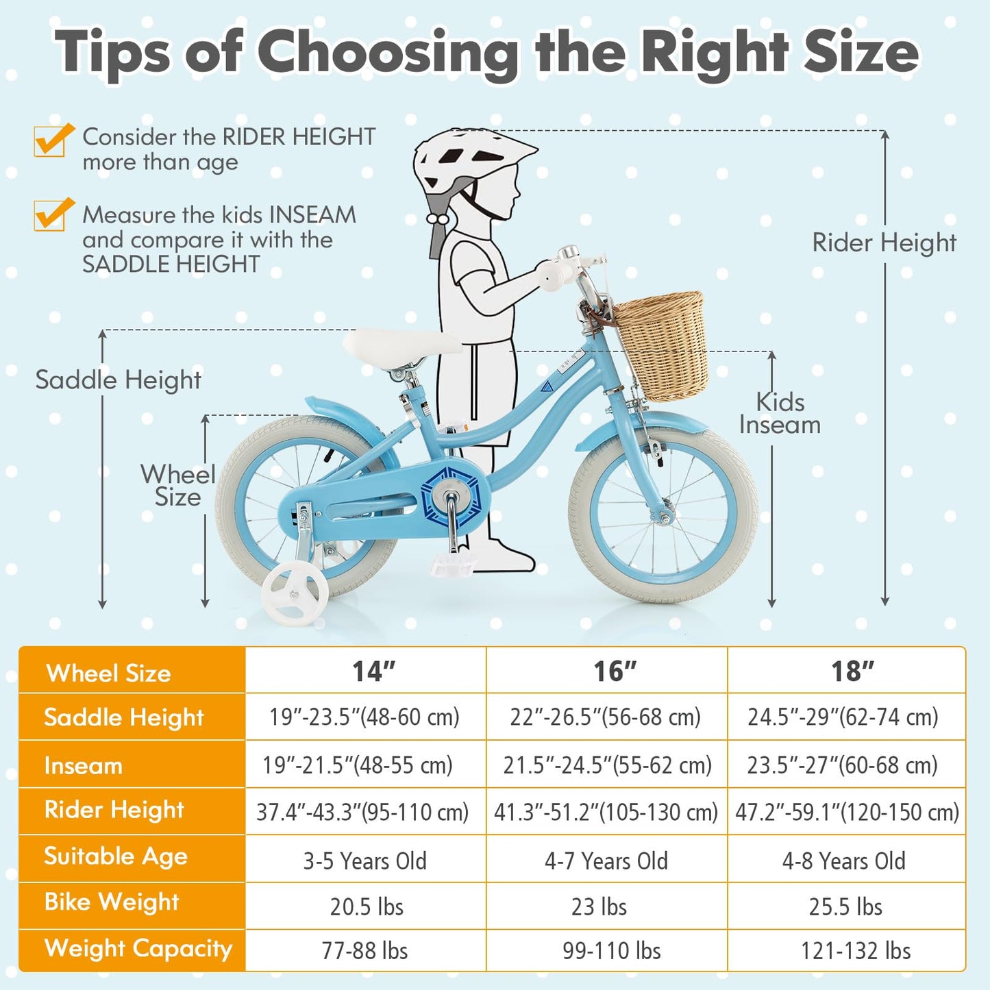 Kids Bike 14 16 18 Inch Toddler Bike with Training Wheels