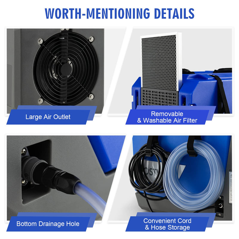180 PPD Commercial Dehumidifier, Industrial Dehumidifier with 24.6ft Drain Hose, Pump, Auto Defrost & Memory Starting