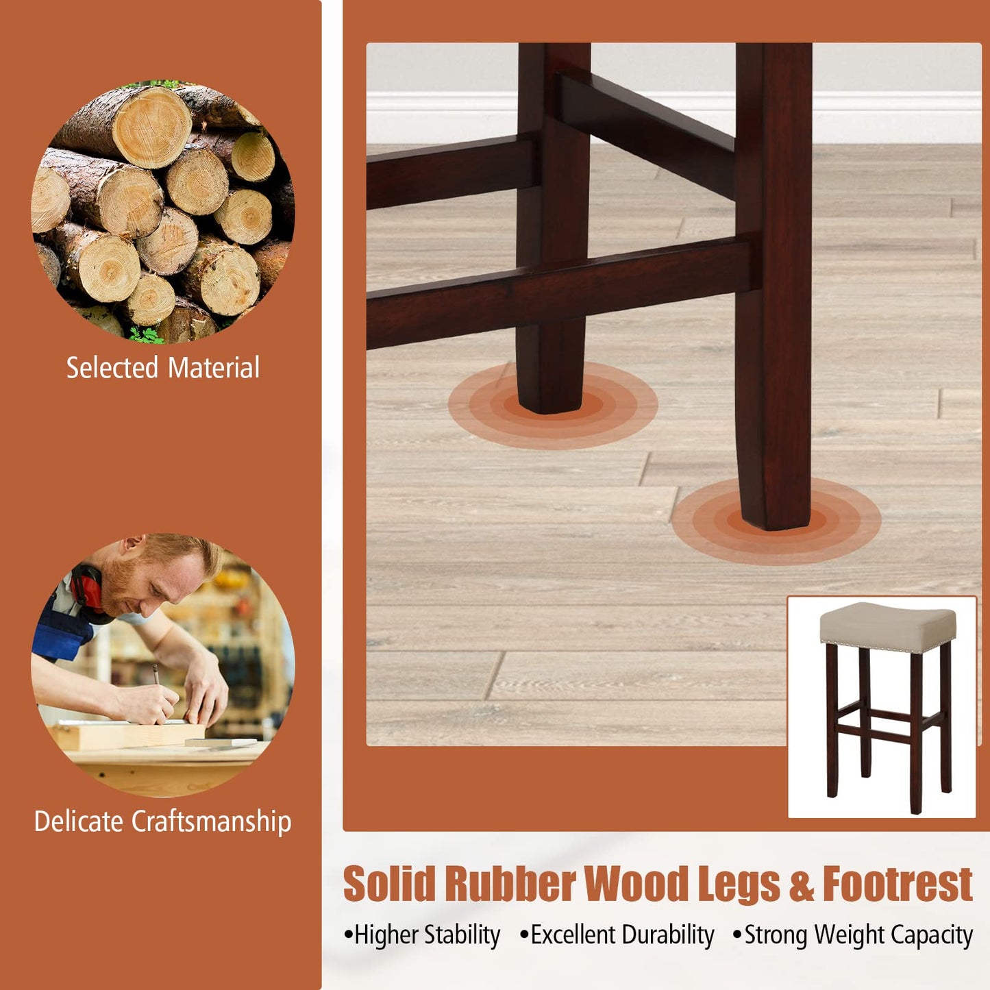 29.5-inch Counter Height Bar Stools Set of 2/4 Backless Vanity Chair for Makeup