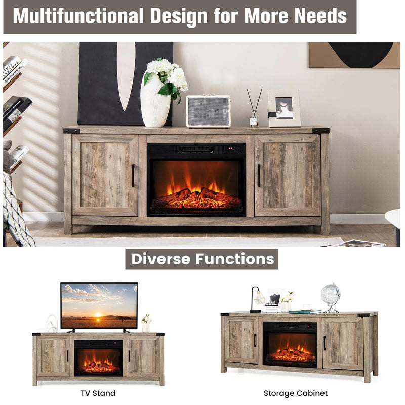 Fireplace TV Stand for TVs up to 70 Inch Farmhouse TV Console with 23” Electric Fireplace Insert