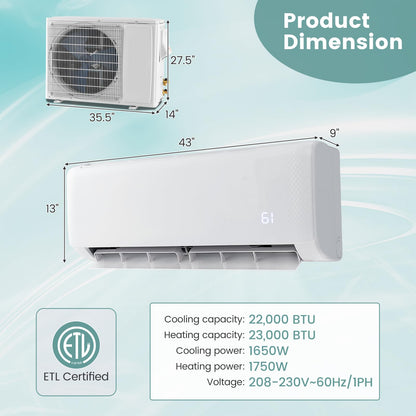 ARLIME Mini Split AC/Heating System, 24000BTU 21 SEER2 Split Air Conditioner w/ 1.5 Ton Heat Pump & Installation Kit