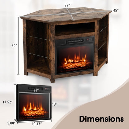 Corner Fireplace TV Stand with LED Lights for TVs up to 50”, Modern Entertainment Center with Electric Fireplace