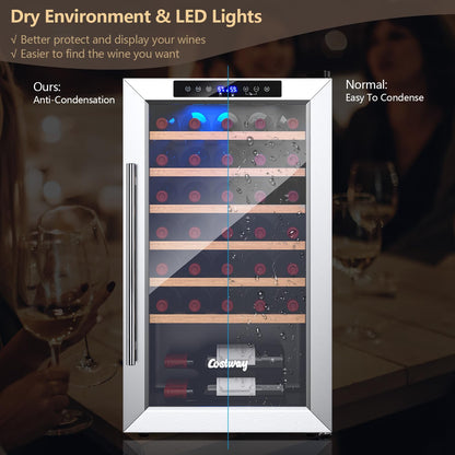 20 Inch Wine Cooler, 33 Bottles Wine Refrigerator with 2-Layer Tempered Glass Door & Dual Alarm Function