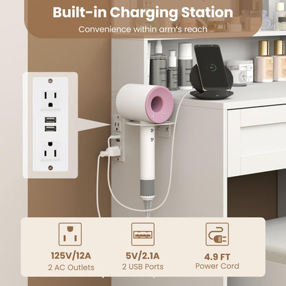 35.5'' Farmhouse Dressing Table with Jewelry Cabinet