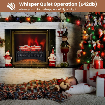 20” Electric Fireplace Log Set Heater with Adjustable Temp, Overheating Protection, Realistic Birch Wood Ember Bed