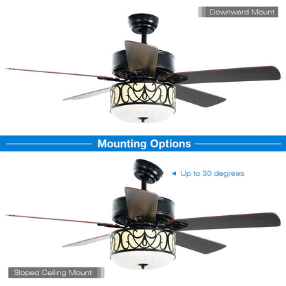 52” Ceiling Fan w/Lights & Remote Control, Lighting Fan w/5 Reversible Blades, 3 Wind Speed