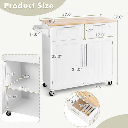Kitchen Island Cart on Wheels with Side Towel Bar