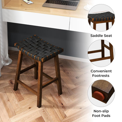 Woven Saddle Stools Set of 2/4 25.5-inch Vintage Counter Height Chairs