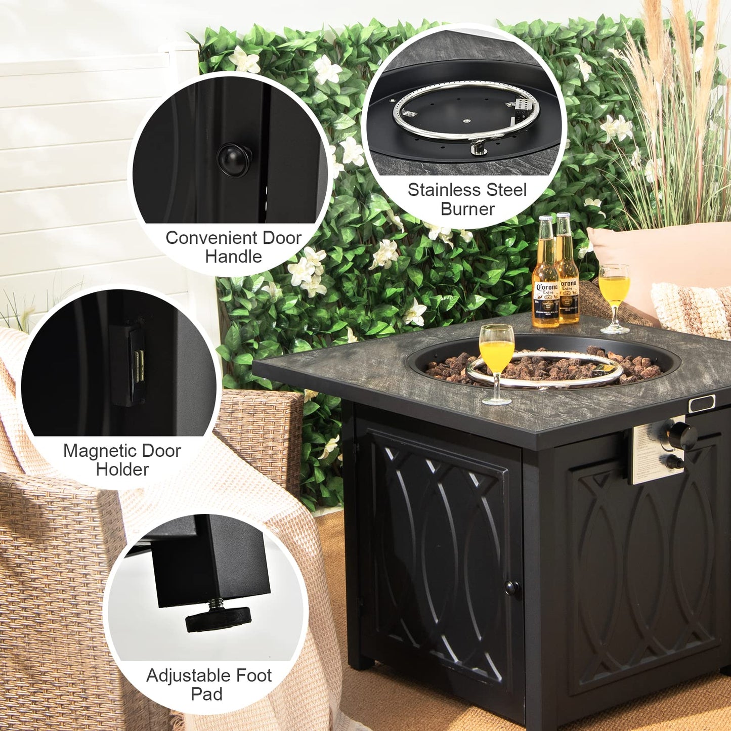 50,000 BTU/14.65KW Fire Pit Table with Waterproof Cover