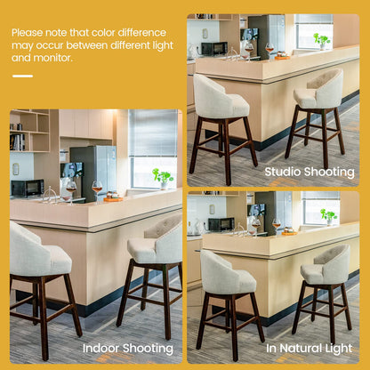 31" Bar Stools Set of 2 Swivel Bar Stools with Rubber Wood Legs & Padded Back