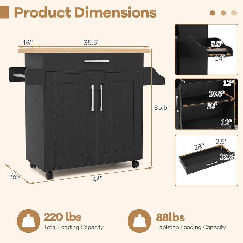 Kitchen Island Cart Rolling Storage Trolley Cart