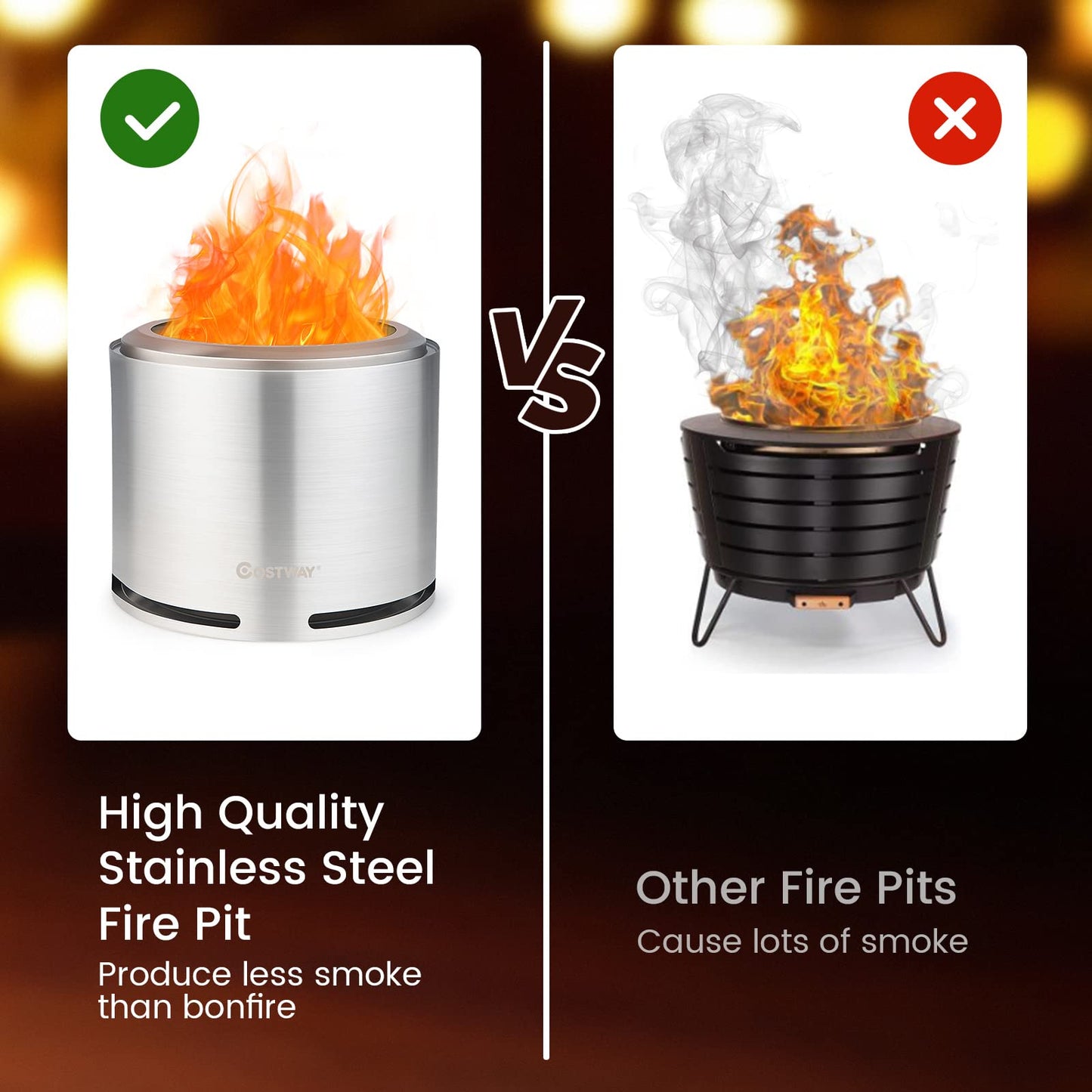 18.5 Inches Smokeless Fire Pit with Double Wall Design