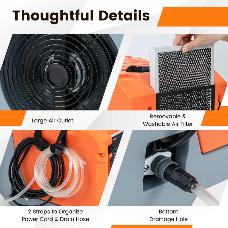 180 PPD Commercial Dehumidifier, with Pump & Drain Hose, Industrial Dehumidifier with Auto Defrost