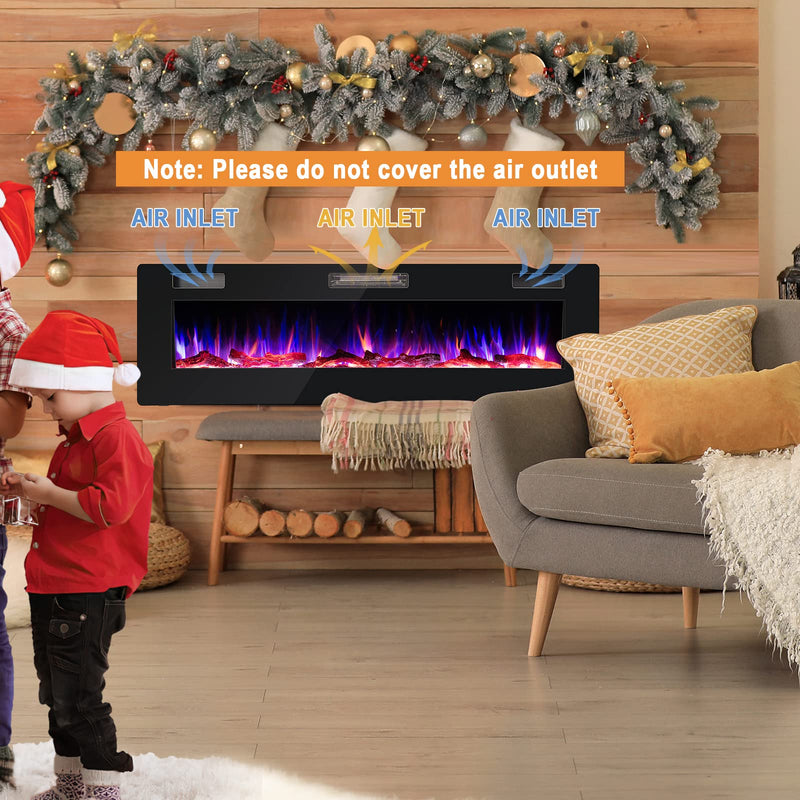 ARLIME 60 Inches Ultra-Thin Electric Fireplace 750W/1500W Recessed & Wall Mounted