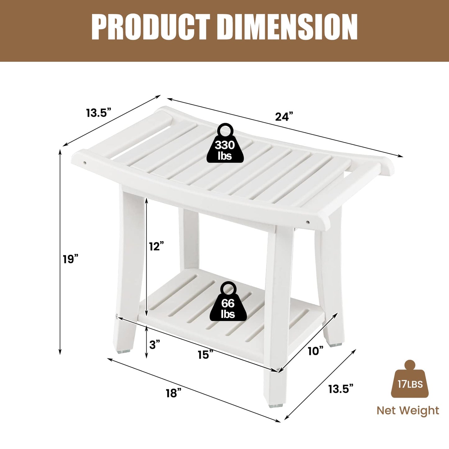 Waterproof Shower Bench With Storage Shelf for Shaving Legs and SPA