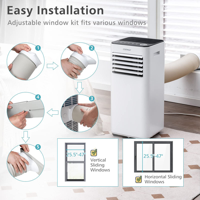 8000 BTU Portable Air Conditioner, with Fan & Dehumidifier Mode, Quiet AC Unit with Sleep Mode, 2 Speeds, 24H Timer