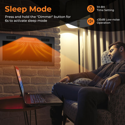 40 Inch Electric Fireplace Recessed and Wall Mounted, 750W/1500W Electric Fireplace Heater with Remote