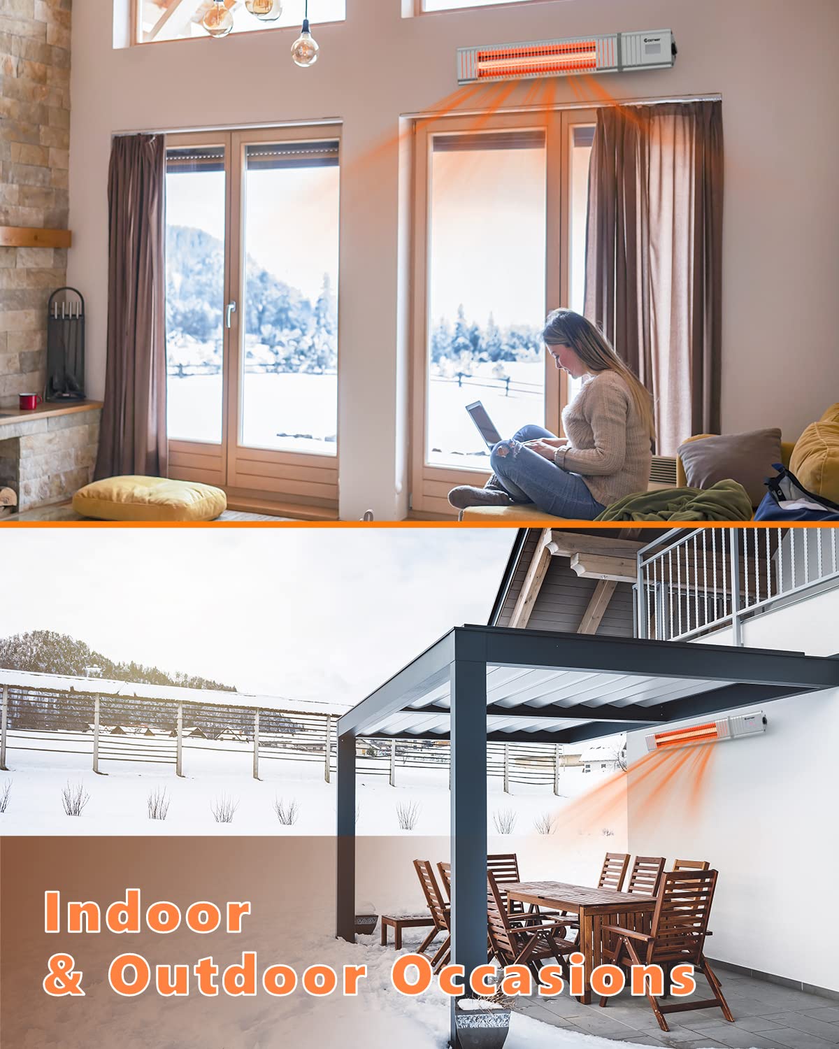 ARLIME Electric Patio Heater, Wall-Mounted Infrared Patio Heater, 1500W Infrared Heater