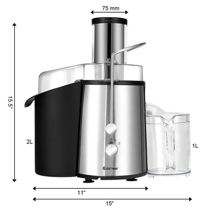 Juice Extractor, 75MM Wide Mouth Stainless Steel Juicer Machines, 2-Speed Setting High Speed Masticating Juicer Machine