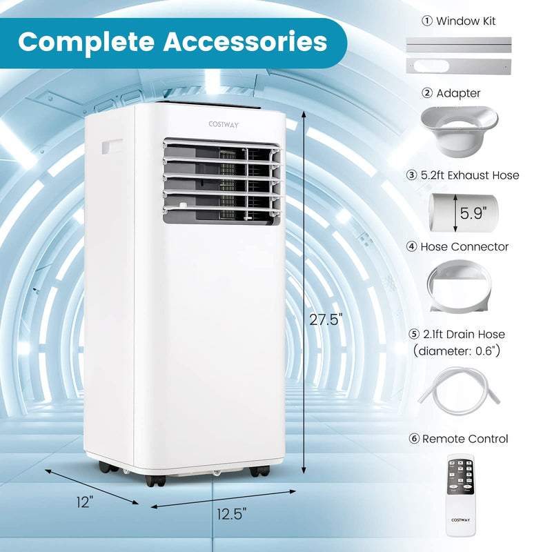 8000 BTU Portable Air Conditioner, 3 in 1 AC Unit, Fan & Dehumidifier w/Sleep Mode, 24H Timer, LED Display