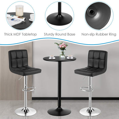 3-Piece Bar Table Set-Round Cocktail Table and PU Leather Adjustable Swivel Chairs
