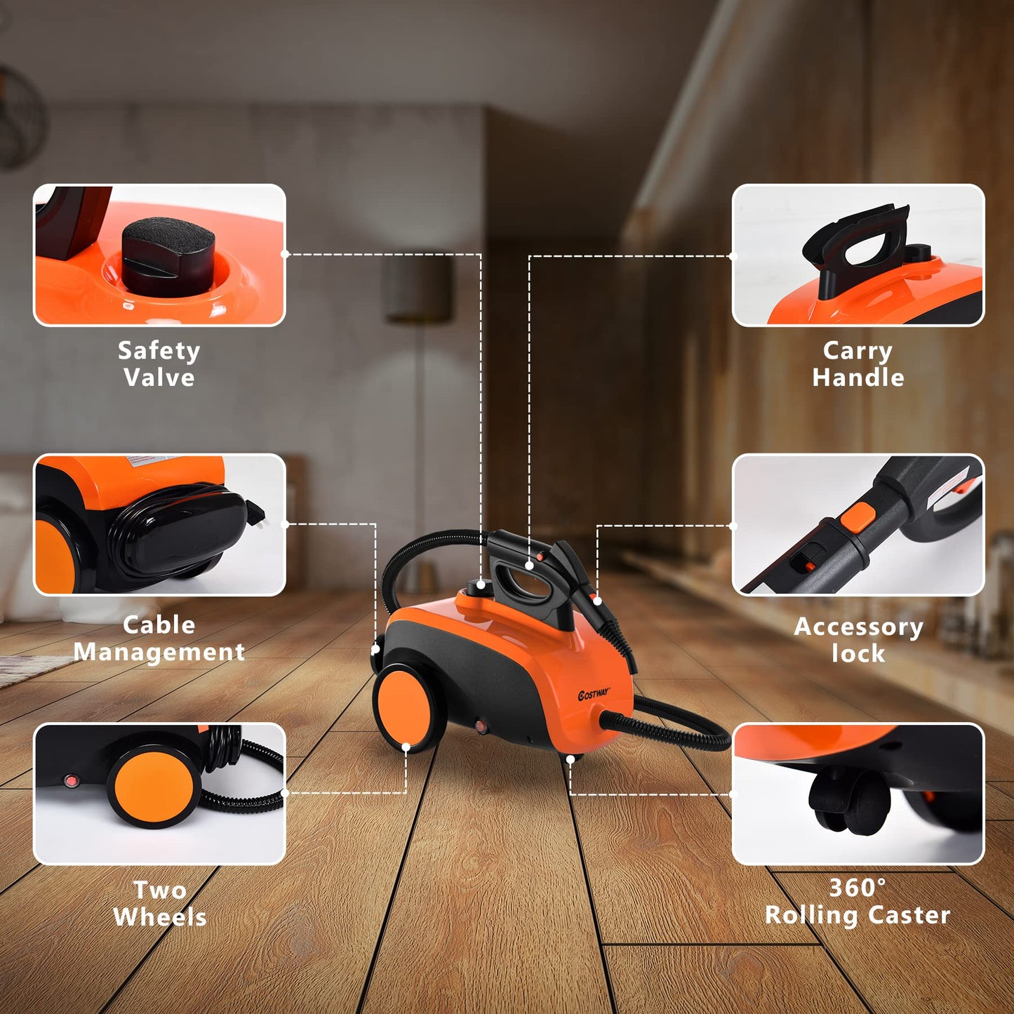 ARLIME Multi-Purpose Steam Cleaner with 19 Accessories, Household Rolling Steamer Cleaning Mop