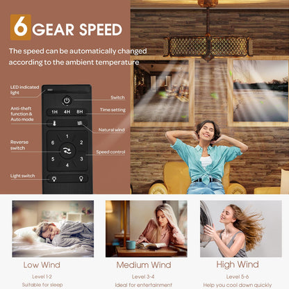 Caged Ceiling Fan with Light, 30 Inch Crystal Ceiling Fan with 6 Light Bases, 3 Fan Blades & Remote Control