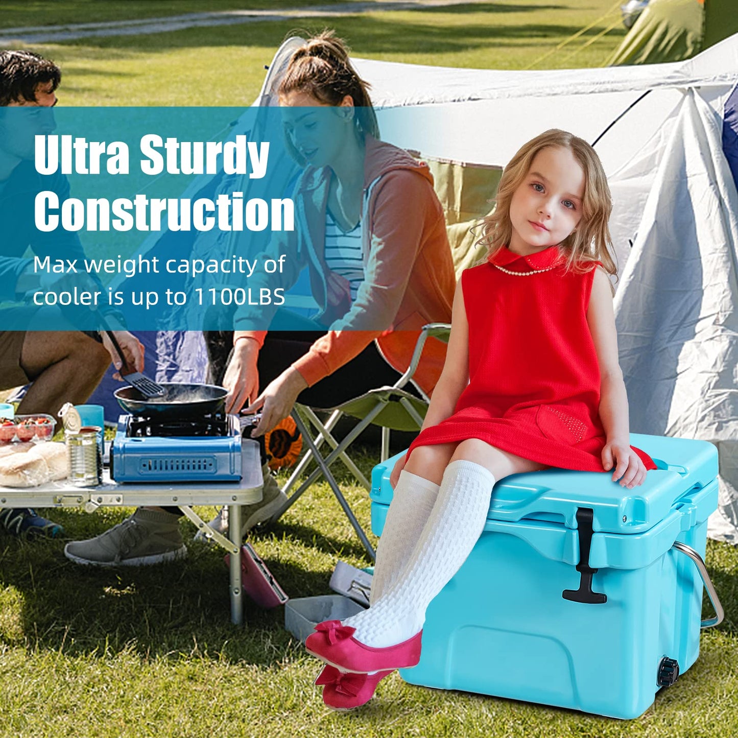 16 Quart Cooler 24 Can Insulated Ice Chest Box with Heavy Duty Handle and 2 Cup Holders