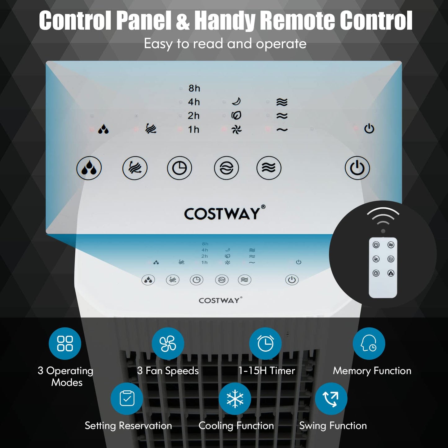 Evaporative Air Cooler, Portable Swamp Cooler with Remote Control, 2 Ice Packs, 15H Timer, 1.3 Gal Water Tank