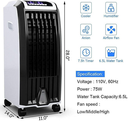 ARLIME Evaporative Air Cooler, 28" Portable Air Conditioner w/Remote, 1.7 Gallon Water Tank, 7.5H Timer