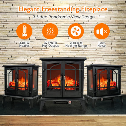 25 Inches Electric Fireplace Stove, 1400 W Freestanding Fireplace Heater, Indoor Electric Stove Heater