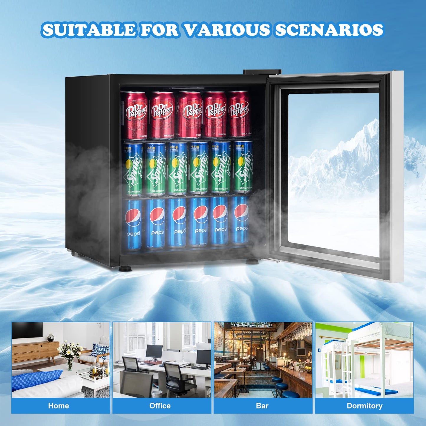 ARLIME Mini Fridge, Drink Cooler, 60 Can, Beverage Refrigerator for Bedroom, Office, Home Kitchen, Bar