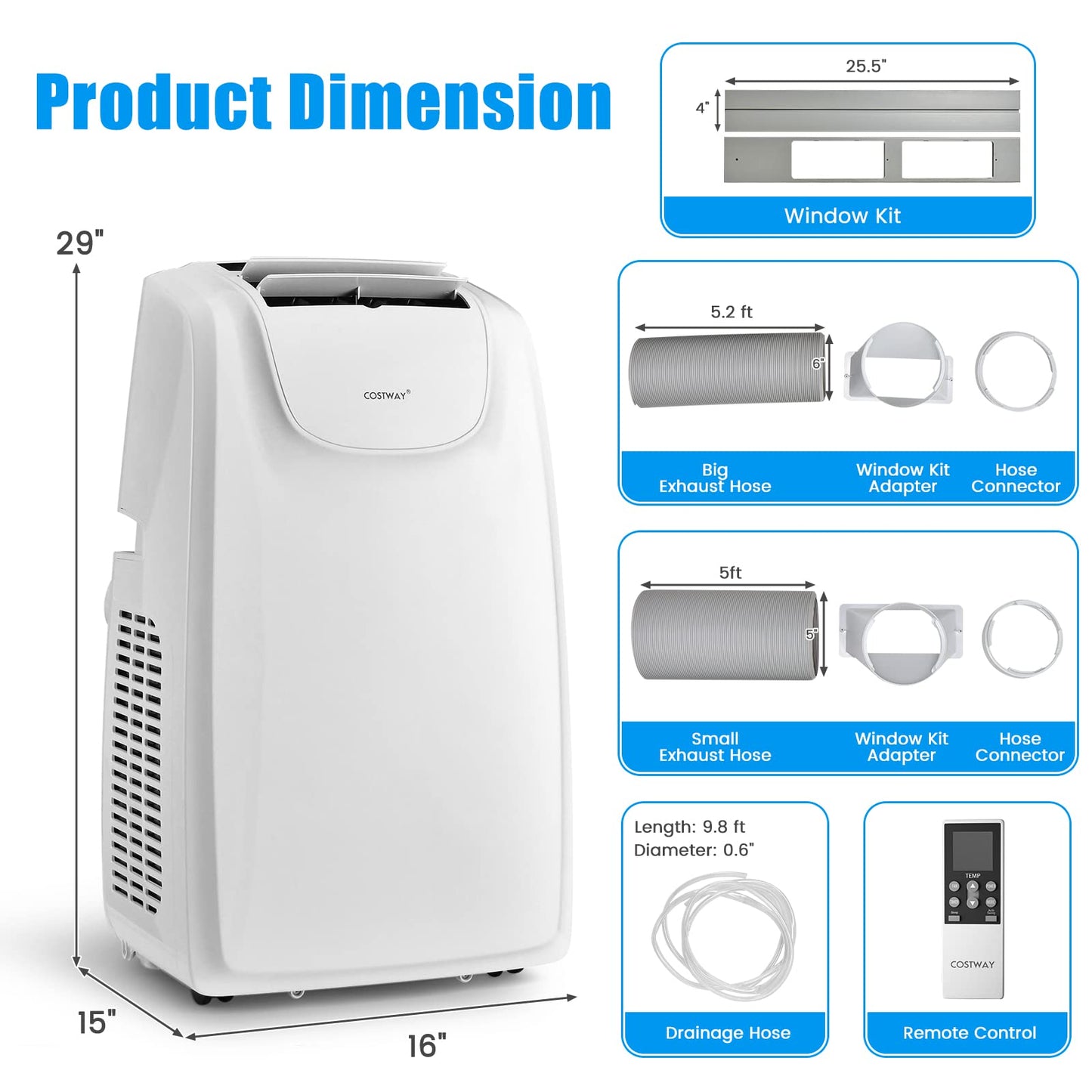 11,500 BTU Portable Air Conditioner, with Dual Hose, Remote Control, Powerful AC Unit Rooms up to 400 Sq.Ft.