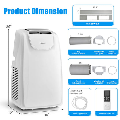 11,500 BTU Portable Air Conditioner, with Dual Hose, Remote Control, Powerful AC Unit Rooms up to 400 Sq.Ft.