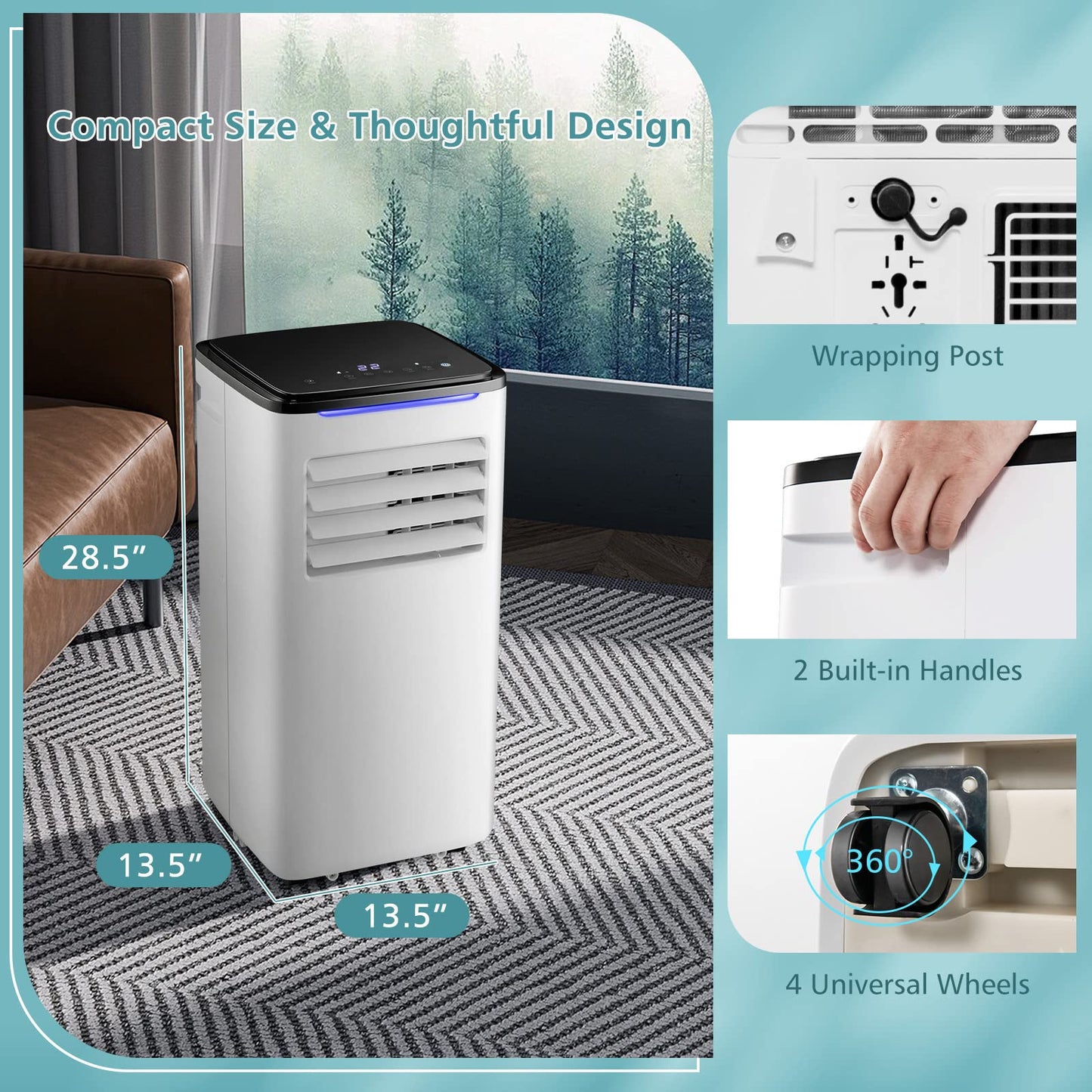 Portable Air Conditioner for Room up to 350 Sq. Ft, 10000 BTU 3-in-1 AC Unit for Bedroom