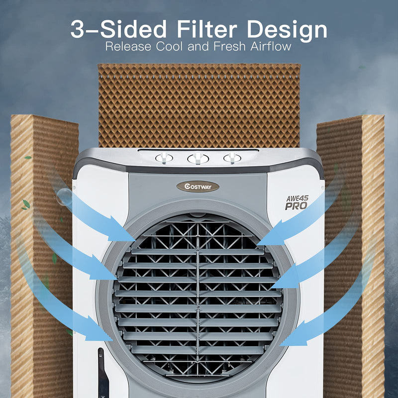 Evaporative Air Cooler, 4-in-1 9740 CFM Swamp Cooler with 100°Oscillation, 210W Cooling Fan