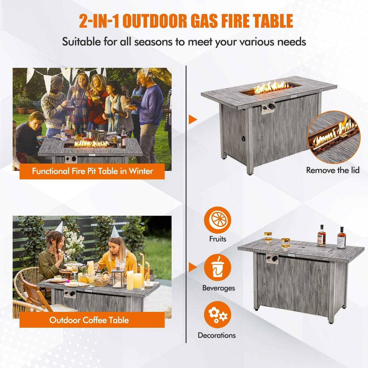 43" Propane Fire Pit Table w/Waterproof Cover for Balcony