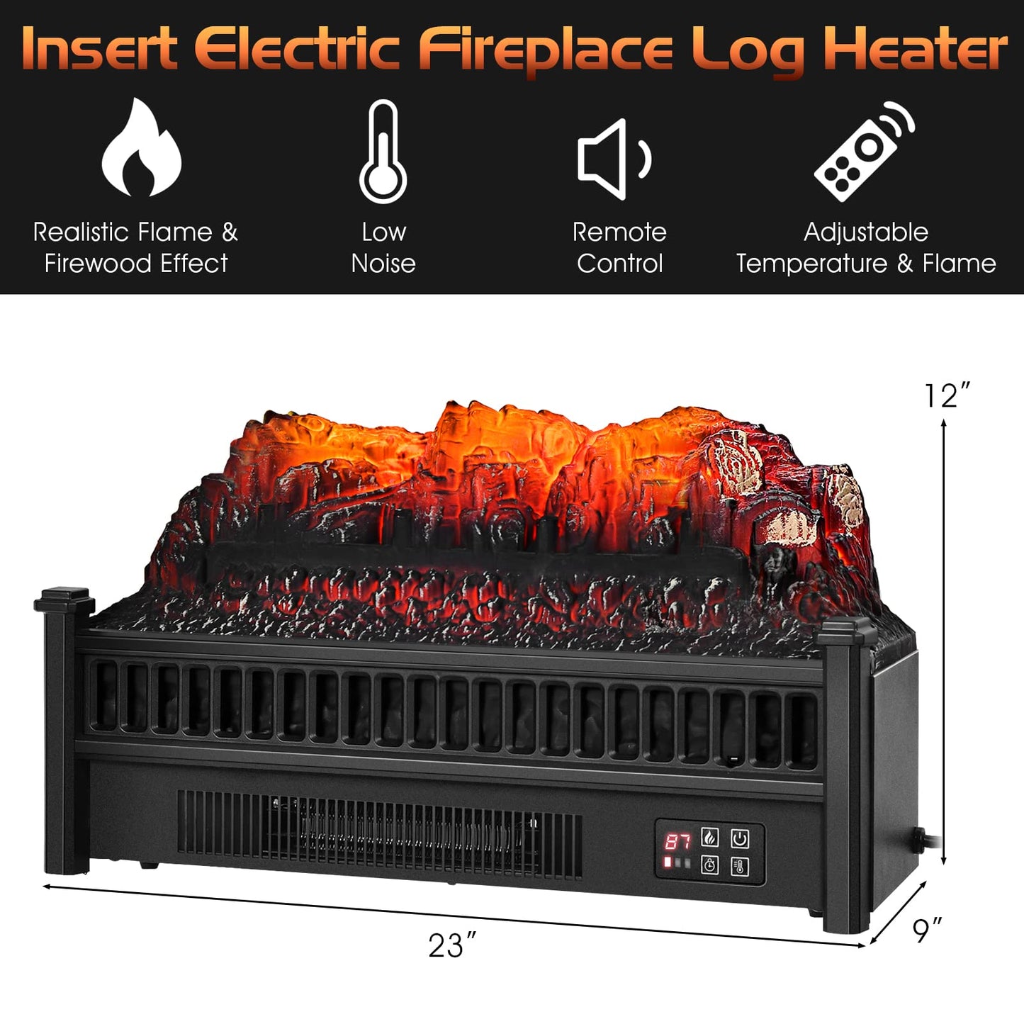ARLIME 23" Electric Fireplace Log Set Heater, Portable Realistic Ember Bed Fireplace Insert w/Adjustable Flame Brightness & Temperature
