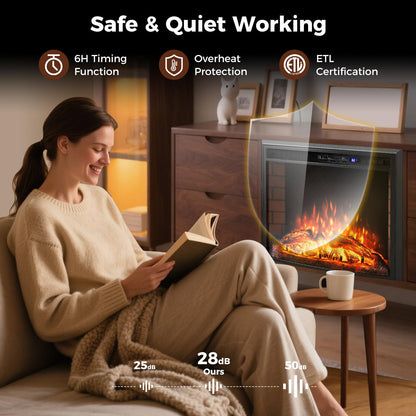 26 inch Electric Fireplace Insert with Curved Screen