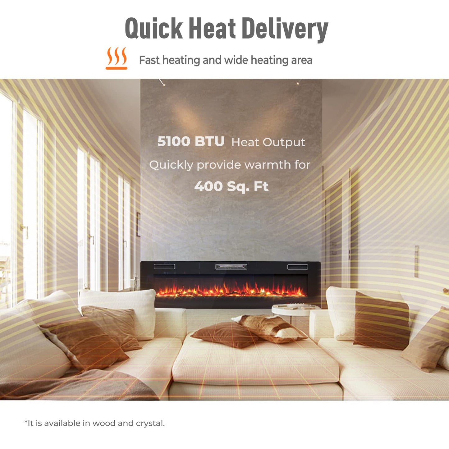 68 Inches Recessed Electric Fireplace, in-Wall & Wall Mounted Electric Heater with Adjustable Flame Color & Speed