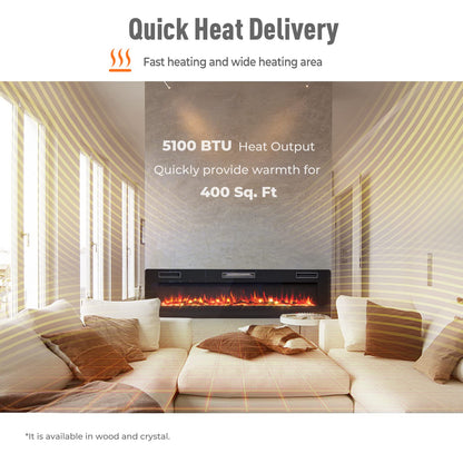 68 Inches Recessed Electric Fireplace, in-Wall & Wall Mounted Electric Heater with Adjustable Flame Color & Speed