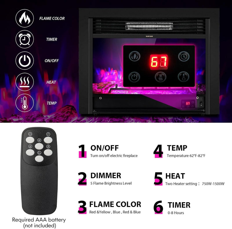 28.5-inch Electric Fireplace Inserts Heater for Indoor Use