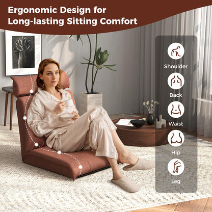Folding Floor Chair Convertible Lazy Sofa Chair with 14-Position Adjustable Reclining Backrest & 5-Position Headrest