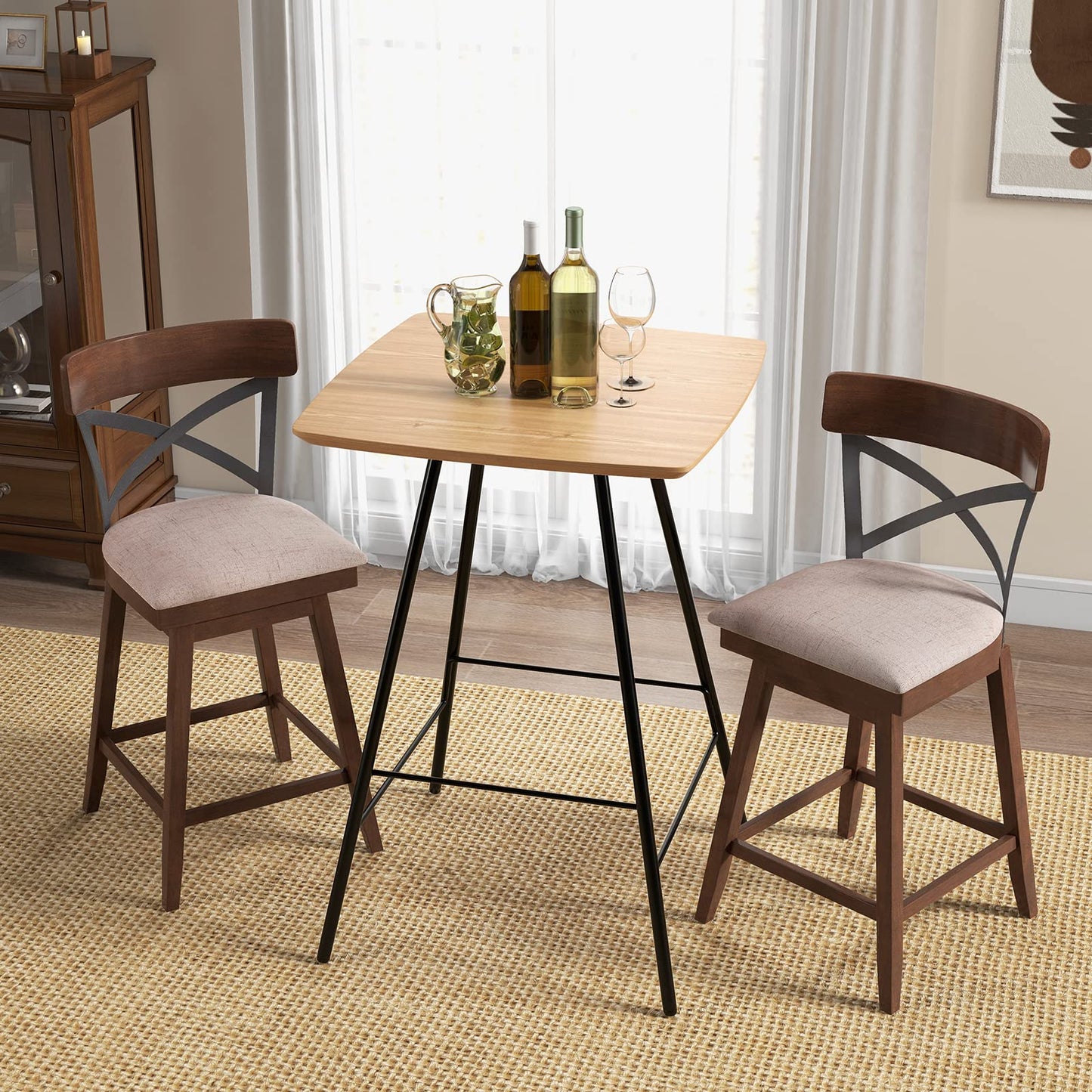 25 Inch Swivel Ergonomic Counter Height Chairs with Cushioned Seat