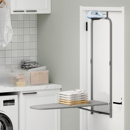 Space Saving Metal Hanging Ironing Board with Iron Holder & Cotton Cover