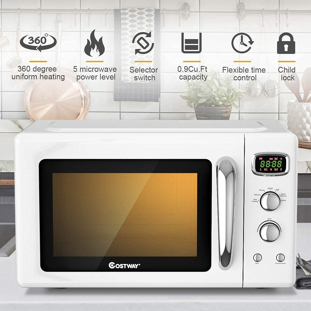 ARLIME Retro Microwave, 900W/0.9Cu.Ft, Small Countertop Microwave