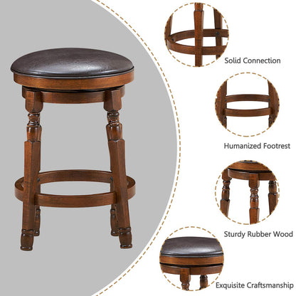 24 Inch Counter Height Round Bar Stool with 360° Swivel Cushioned Seat & Sturdy Natural Rubber Wood
